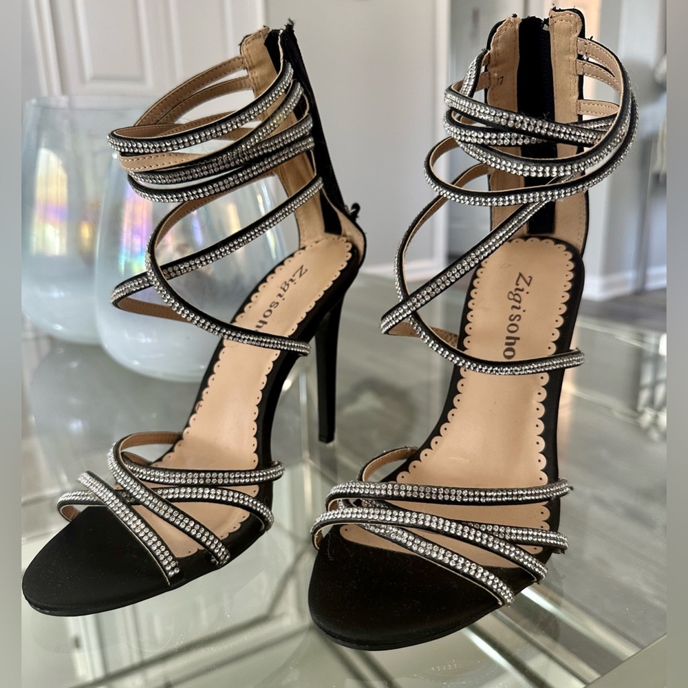 Zigi Soho High Heel Sandals Black With Rhinestones ,V… Gem